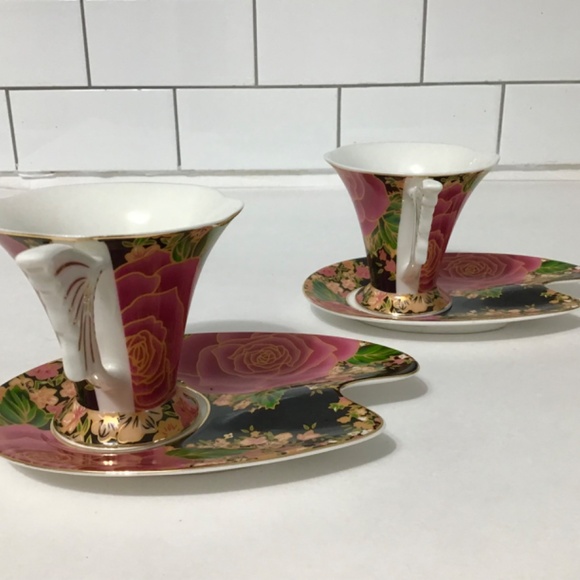 VTG Adeline Porcellana Fine Set of 2 Tea Cup and Saucer Set Floral Design - Picture 9 of 12